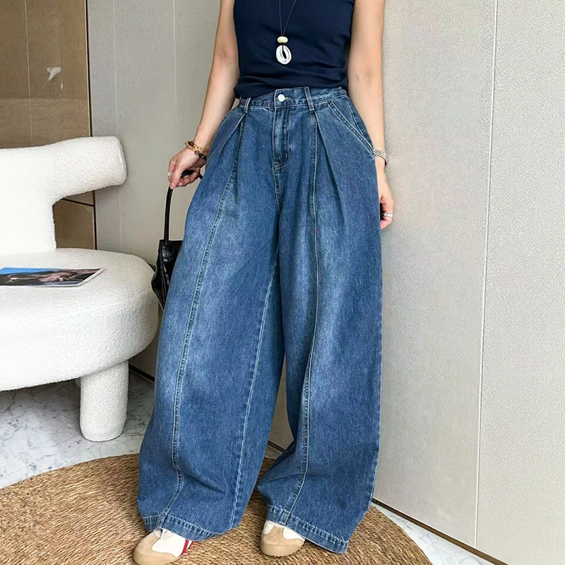复古拖地明线阔腿牛仔裤女欧洲站2025早秋新款欧货女装老爹裤子潮