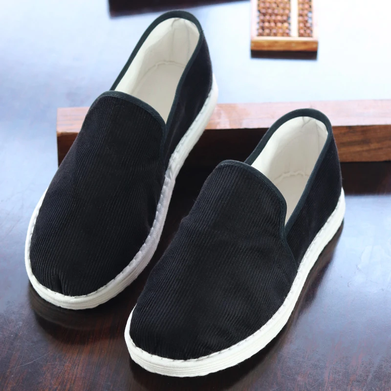 纯手工千层底布鞋女男黑灯芯绒一脚蹬吸汗透气春秋休闲男款单鞋