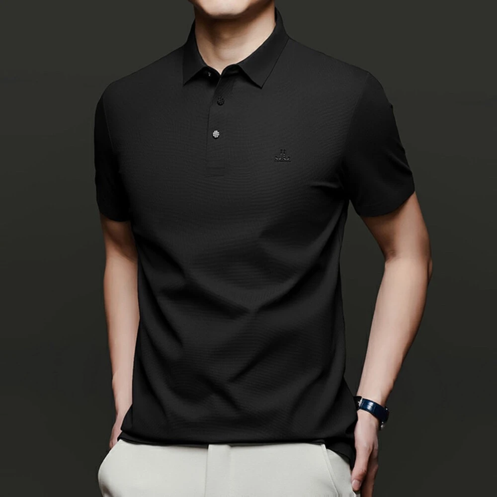 【001-200】男士新款休闲百搭T恤翻领通勤轻奢舒适百搭上衣高品质清