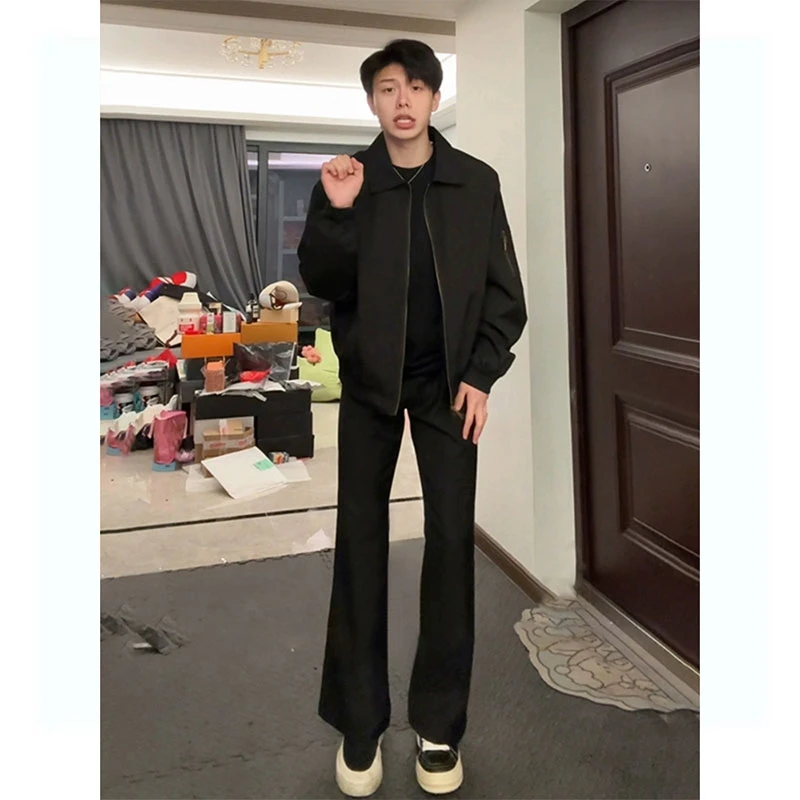 cleanfit黑色直筒西裤男款夏季显腿长显瘦裤子高腰休闲弯刀微喇裤