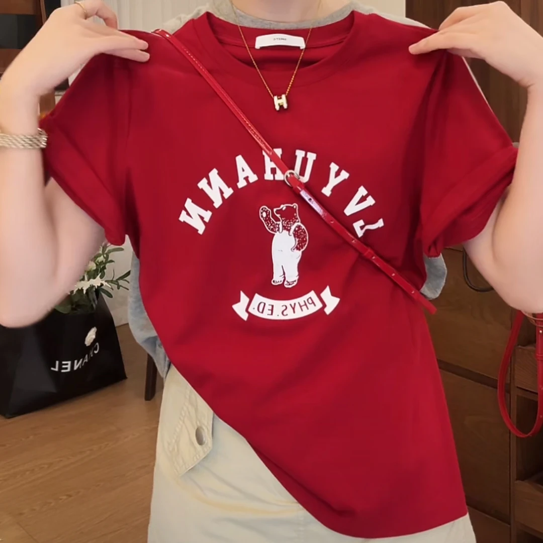 韩系设计感正肩时尚减龄短袖T恤女2025夏季新款舒适通勤显瘦上衣
