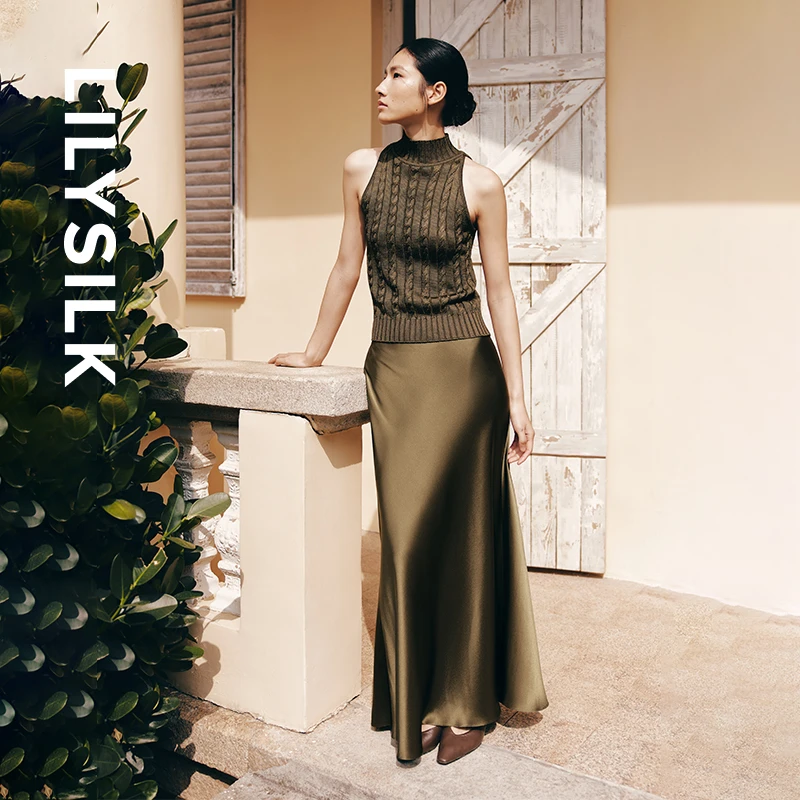 莉莉秀客25春夏重磅桑蚕丝经典简约优雅直筒微喇半身裙女LILYSILK