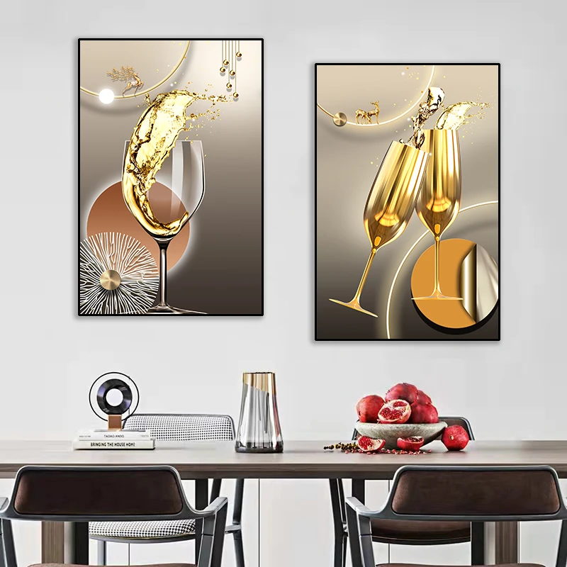 〖长长久久〗餐厅双联现代简约晶瓷镶钻装饰画超薄画框竖款轻奢C11