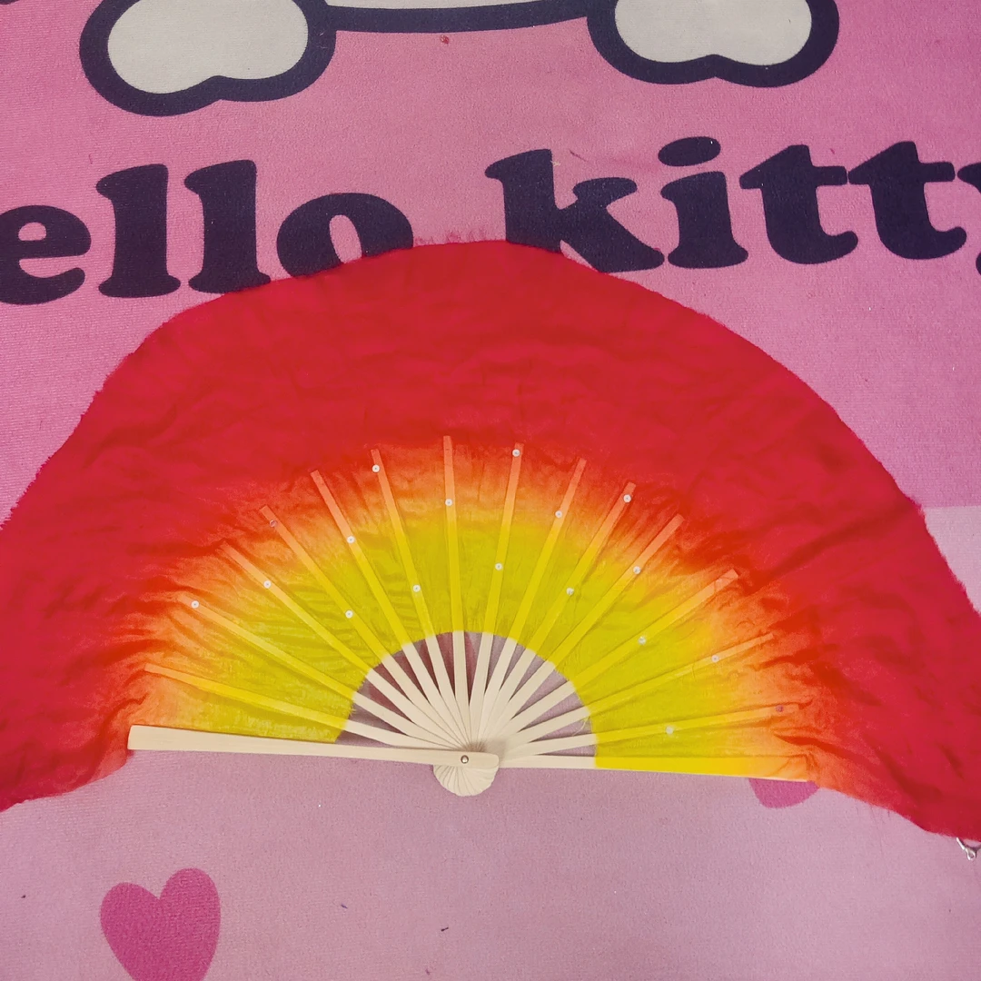 真丝8寸15飘头舞蹈扇子双面渐变色广场舞秧歌扇跳