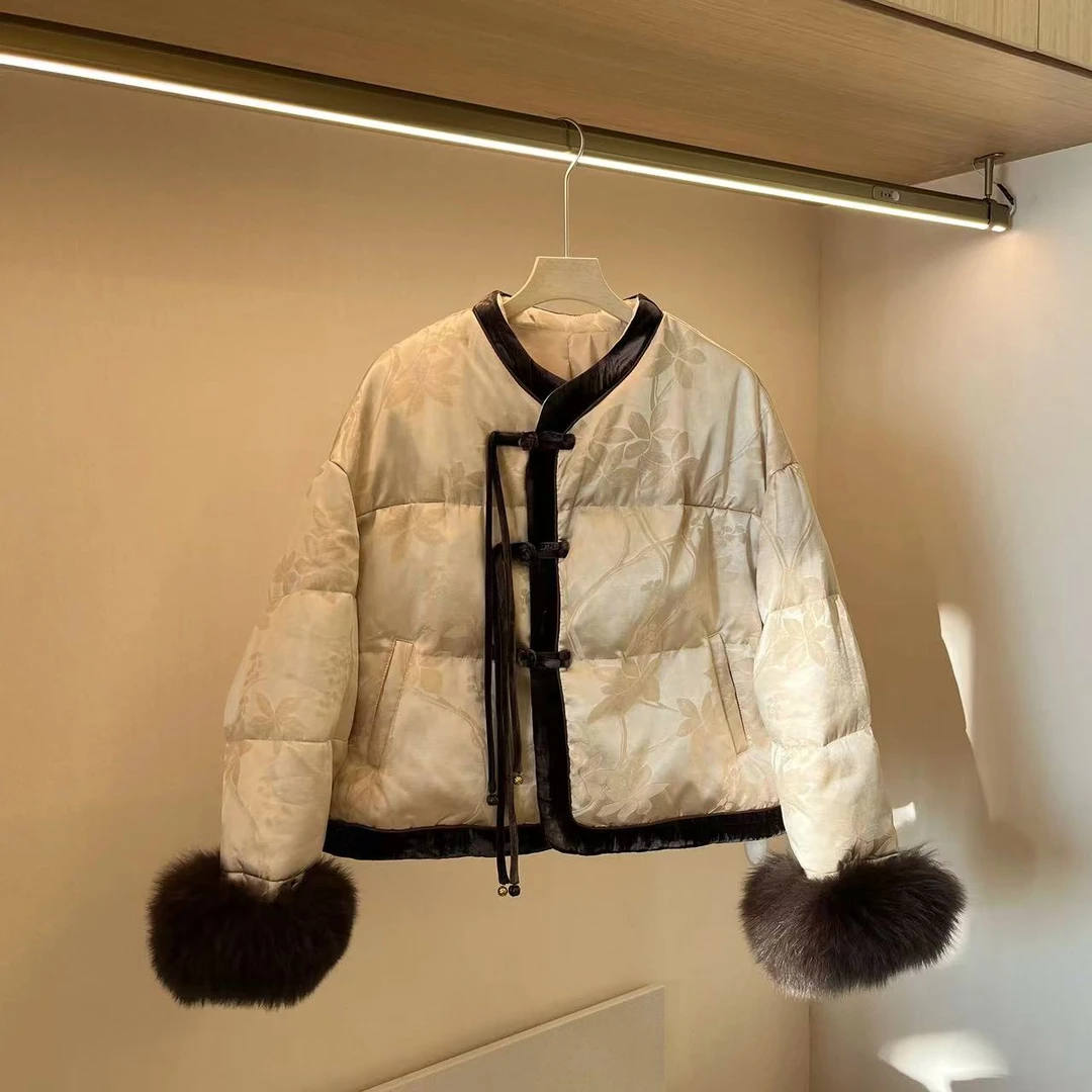 【慧子推荐】2737 冬季国风盘扣流苏新中式狐狸毛袖口外套