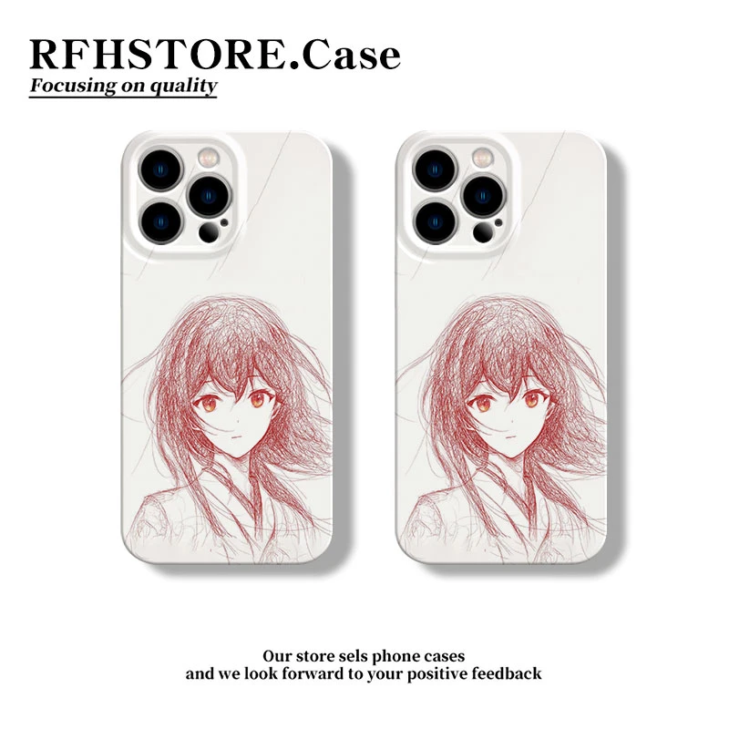 ZMGX素描清纯红色少女适用iPhone17/16菲林手机壳华为vivoppo小米