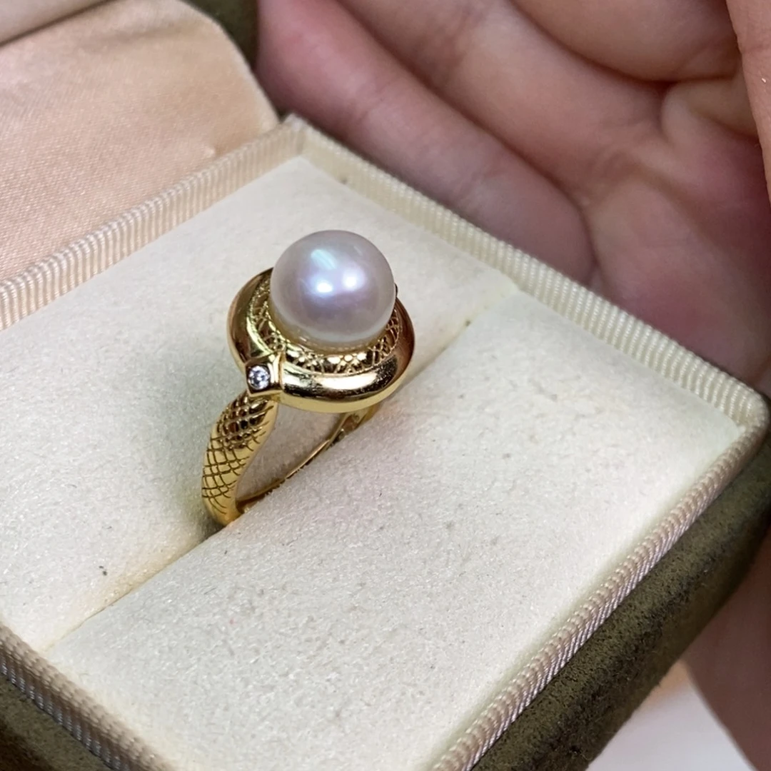 银S925镀金镶嵌戒指淡水珍珠