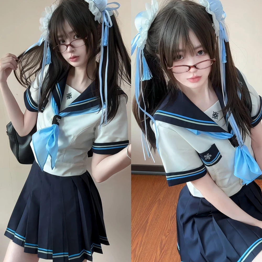 (薄荷冰)神北JK原创收腰水手服女日系学院风校供制服百褶裙套装女