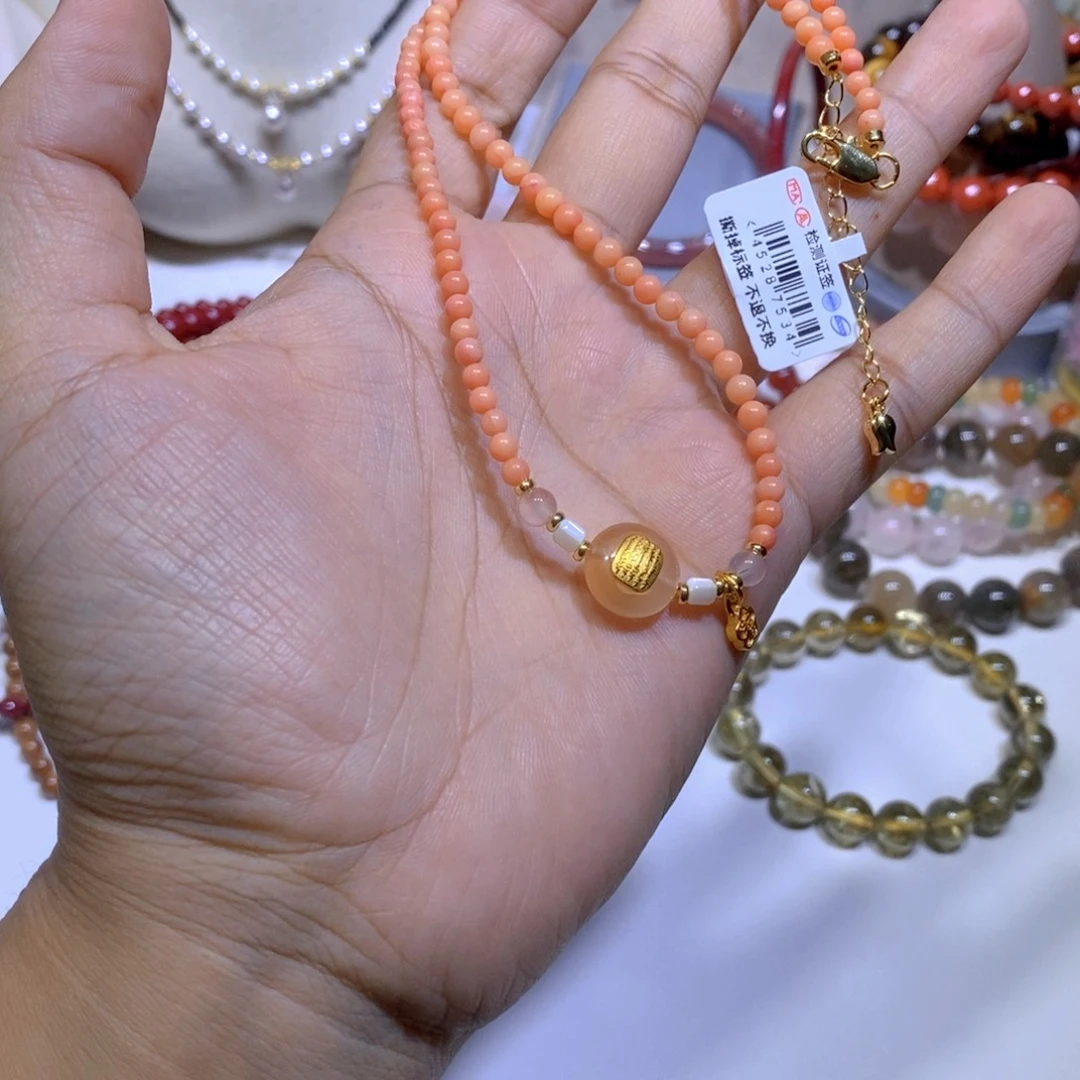 玛瑙/玉髓未镶嵌颈饰五道经橘色