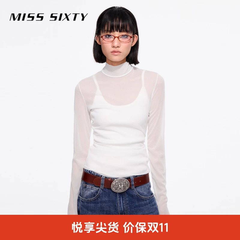 【商场同款新品】Miss Sixty2025春新款长袖T恤女性感网纱轻薄辣妹