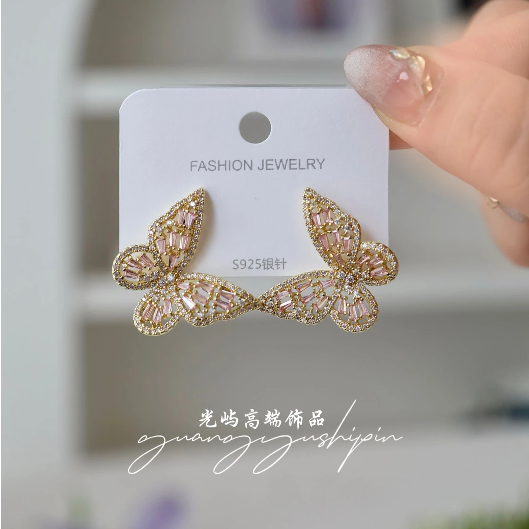 铜合金锆石耳饰 光屿【星蝶坠】奢华蝴蝶锆石镂空耳环 仙气梦幻感