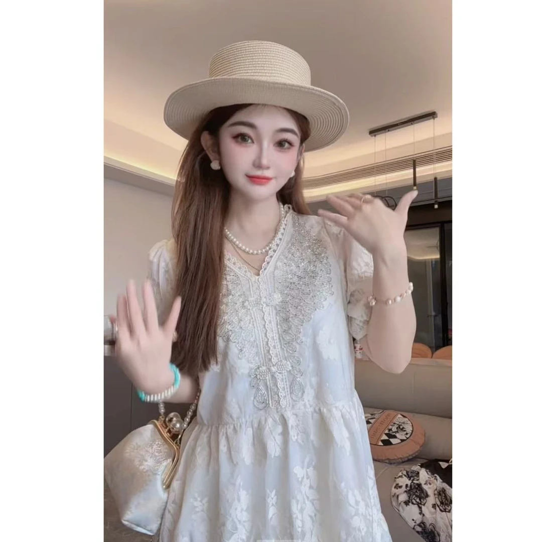 【半夏专属】白色新中式改良国风连衣裙新款刺绣重工高级感裙子8132