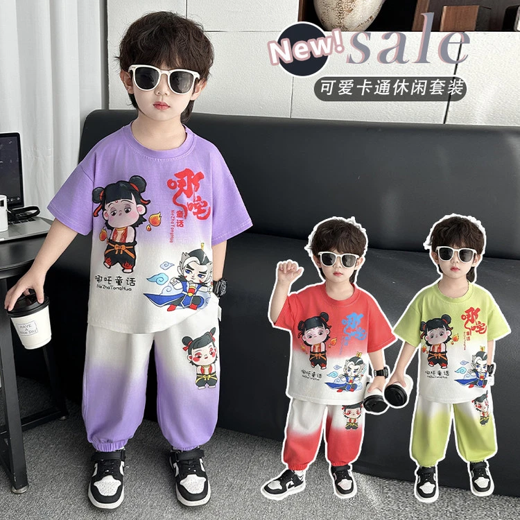 2025新款夏季卡通休闲套装男女童时尚百搭短袖裤子两件套潮