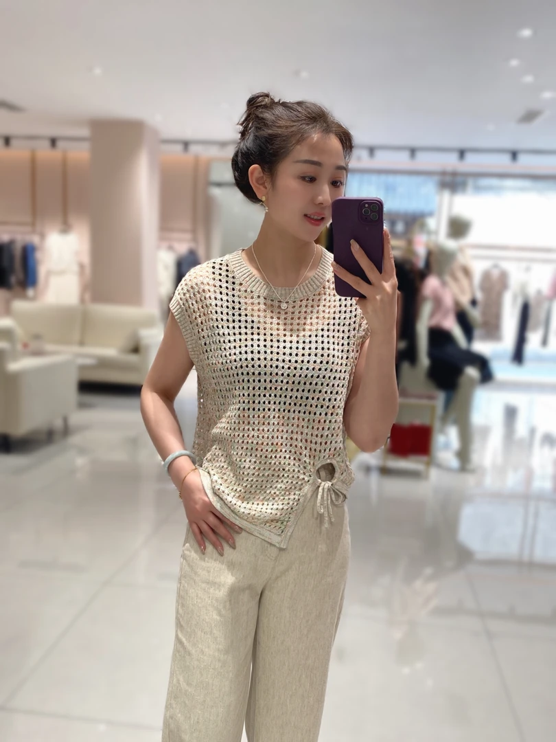 25275203柚盐休闲时尚镂空渐变色针织衫