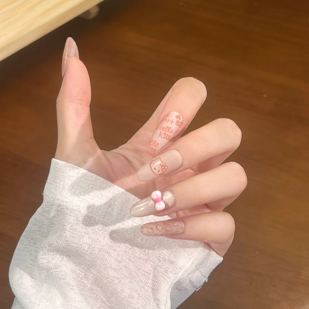 缇花间【甜心kitty】纯手工可爱手绘显白轻奢牢固百搭穿戴美甲