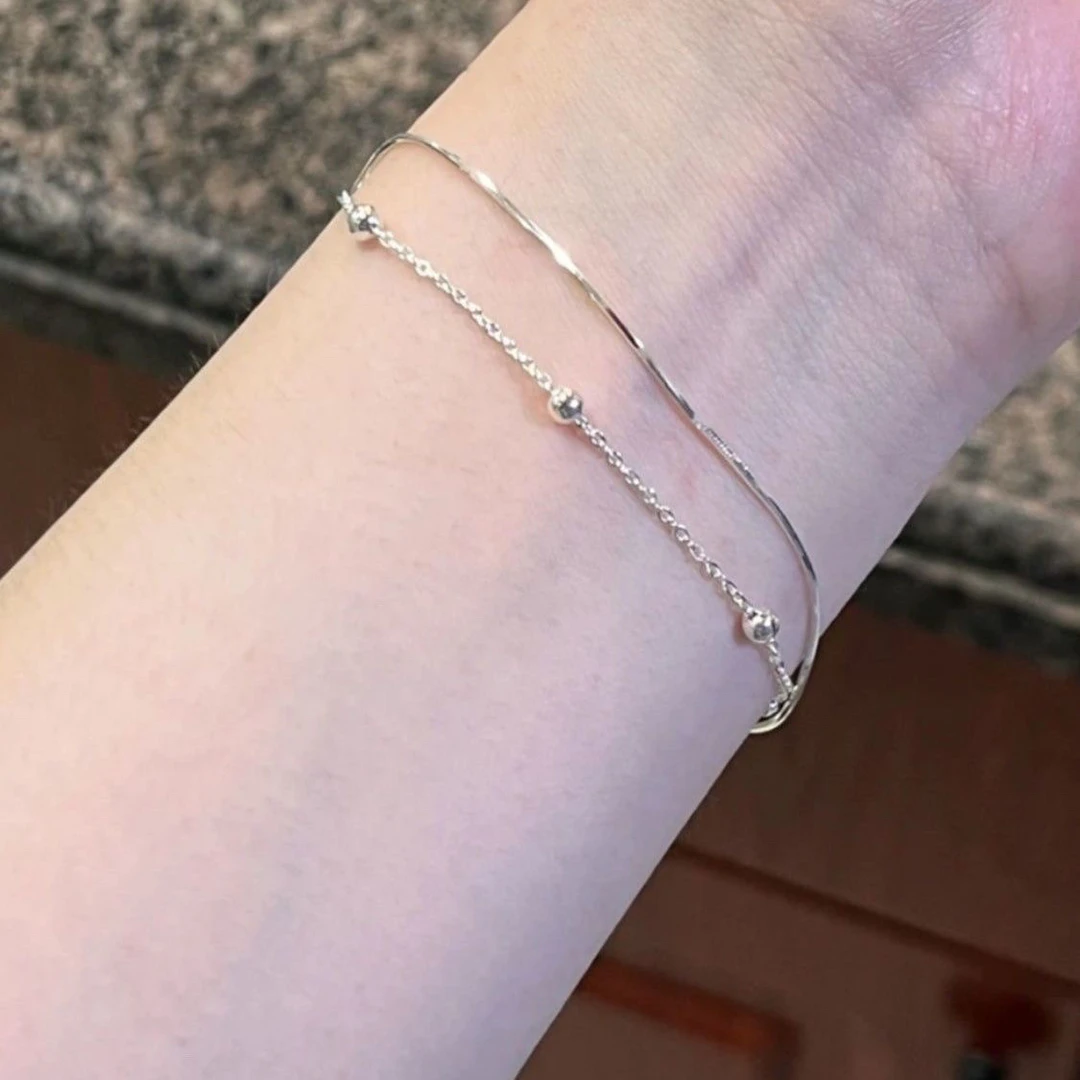 不锈钢手链 小圆珠极细双层手链女轻奢小众设计感闺蜜冷清精致