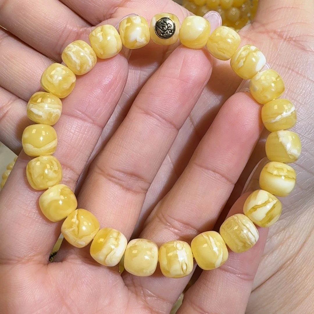 琥珀18K金镶嵌珠宝奇石9m精工老型花蜡手串10.3