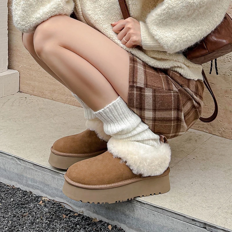 【防水】塔茨勒厚底桑坡皮毛一体雪地靴保暖新款时尚简约一脚蹬女SP
