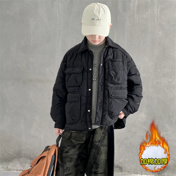 儿童装男童外套秋冬款2025新款中大童男孩冬季衣服夹棉冬装加厚潮