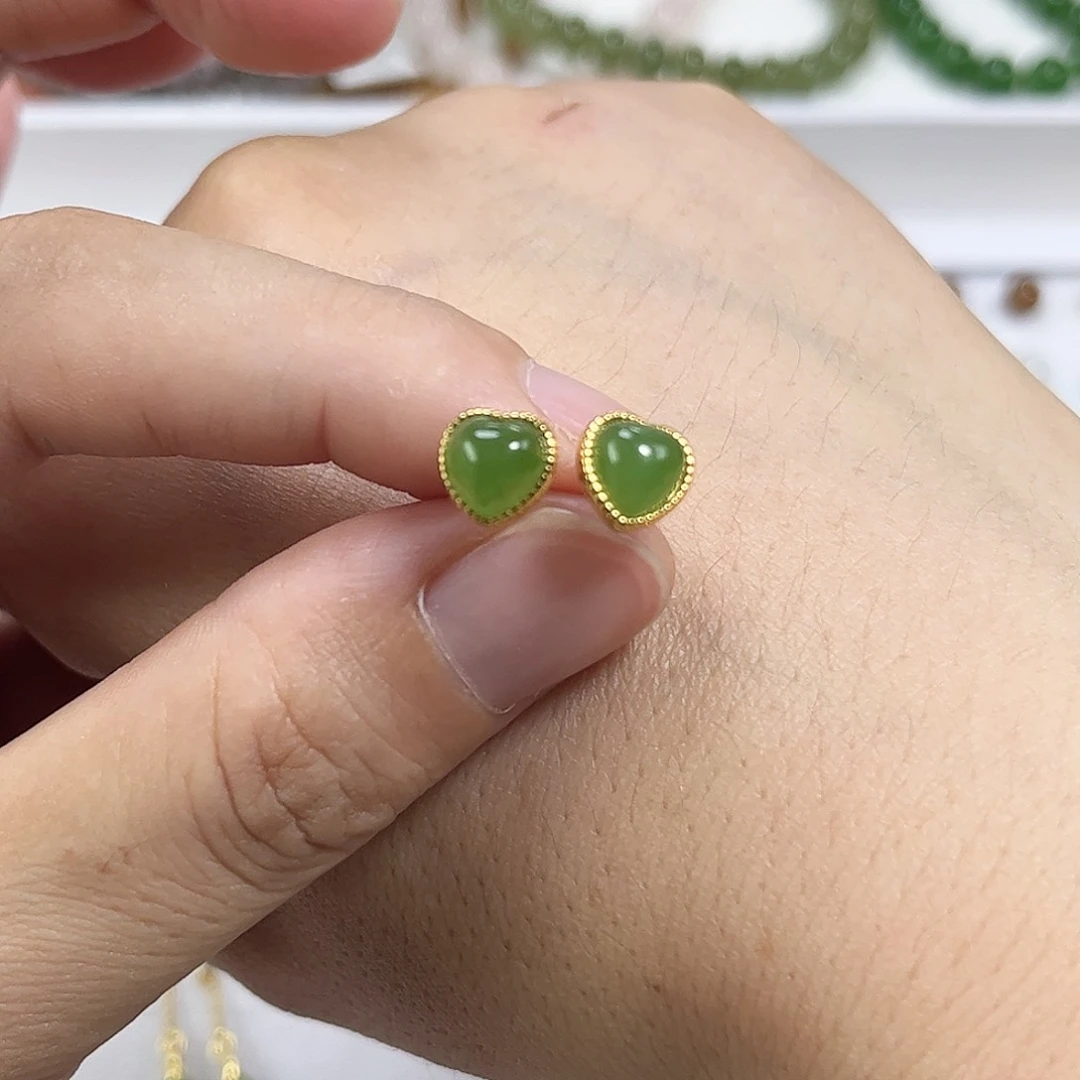 和田玉银S925镶嵌耳饰