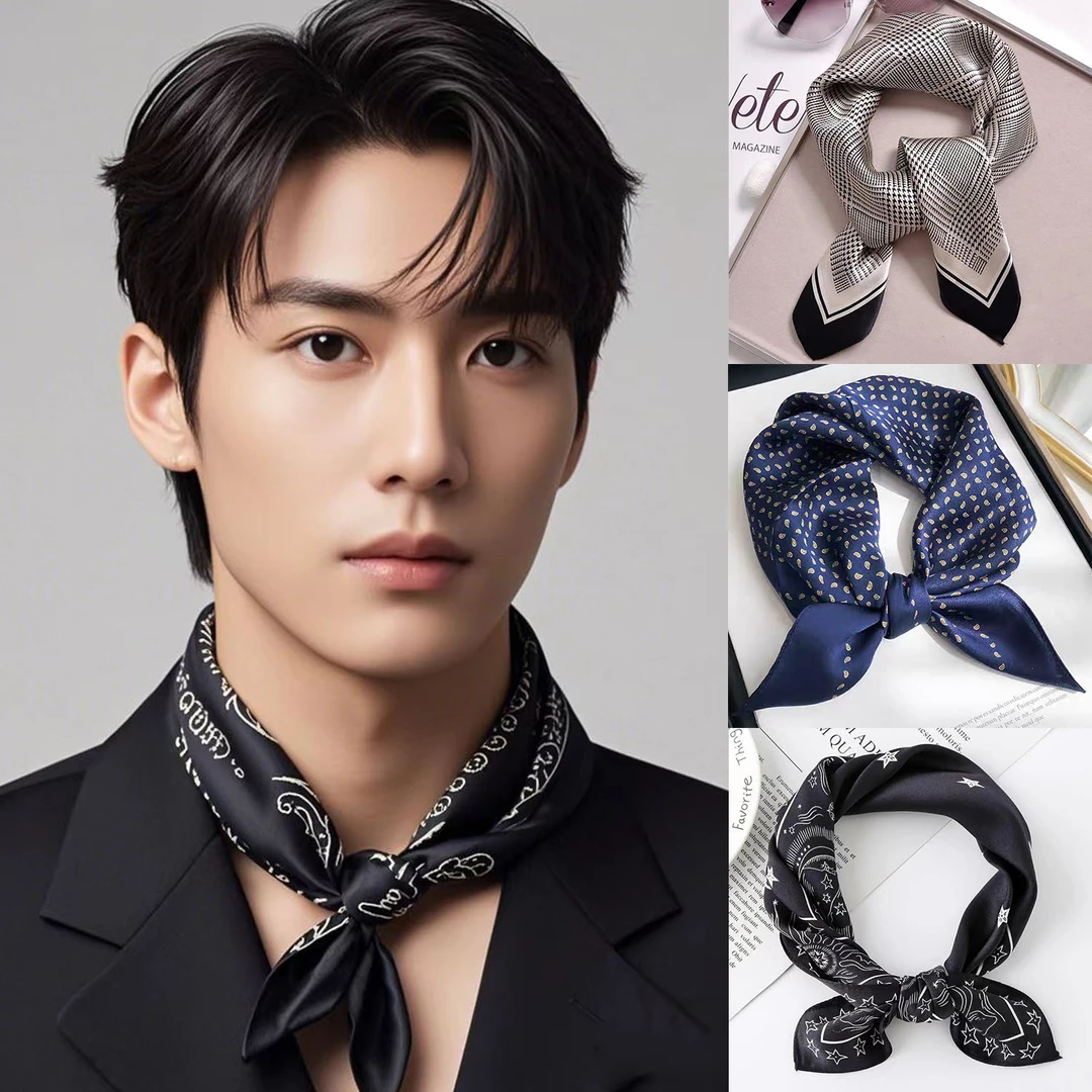 商务男士方巾65cm丝巾薄款小丝带百搭领巾挡衣领护颈围巾男围脖