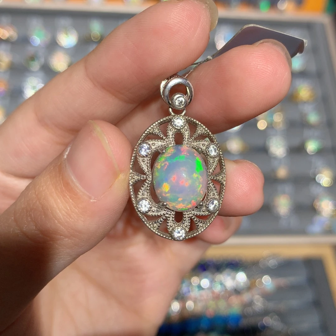 银S925镶嵌欧泊欧泊吊坠y