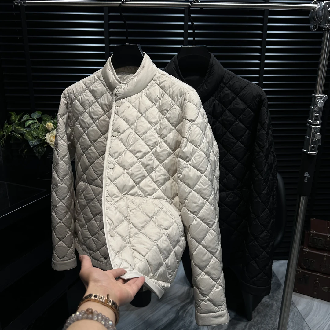 冬季新款百搭高奢男士鹅绒菱格立领百搭羽绒外套