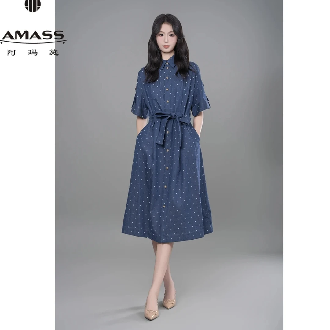 AMASS/阿玛施新款潮流时尚复古波点工装短袖牛仔连衣裙女 5500590