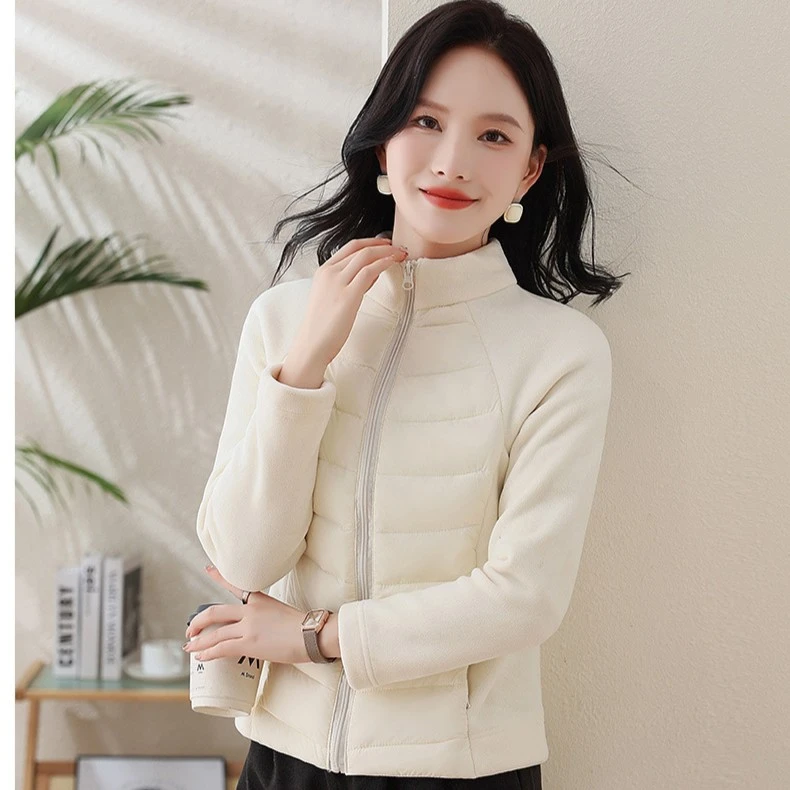 春季新款潮流轻薄棉衣女百搭休闲纯色拼接女款运动修身简约51861