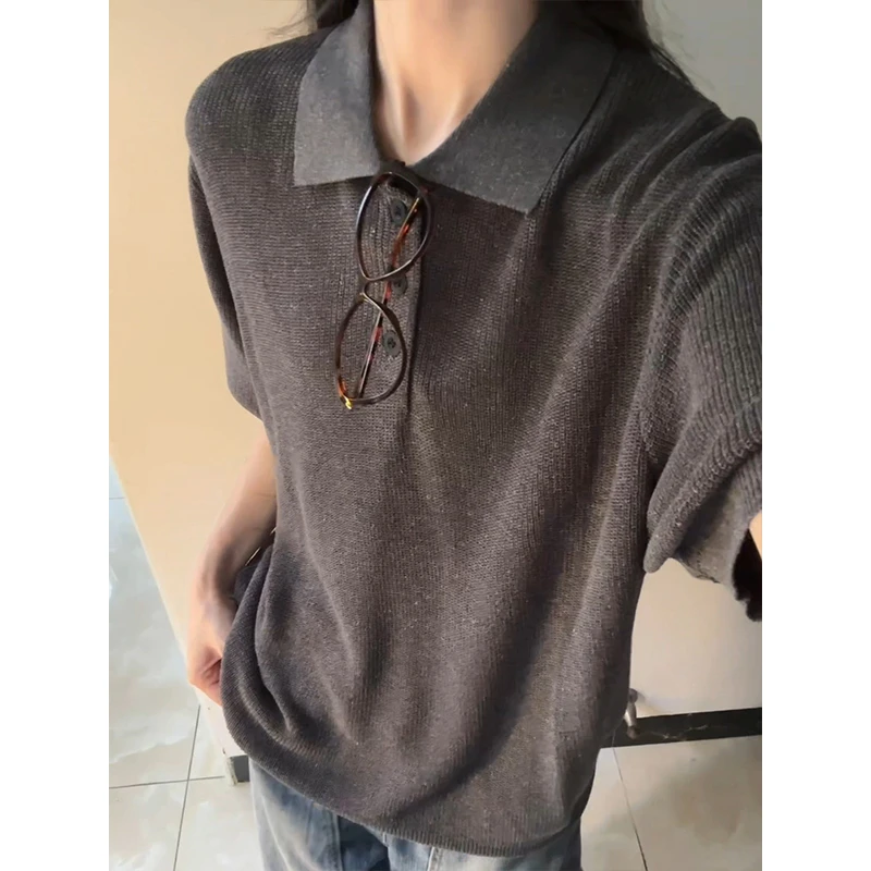 老钱风针织翻领短袖Polo衫男款夏季美式高级感正肩T恤慵懒风半袖