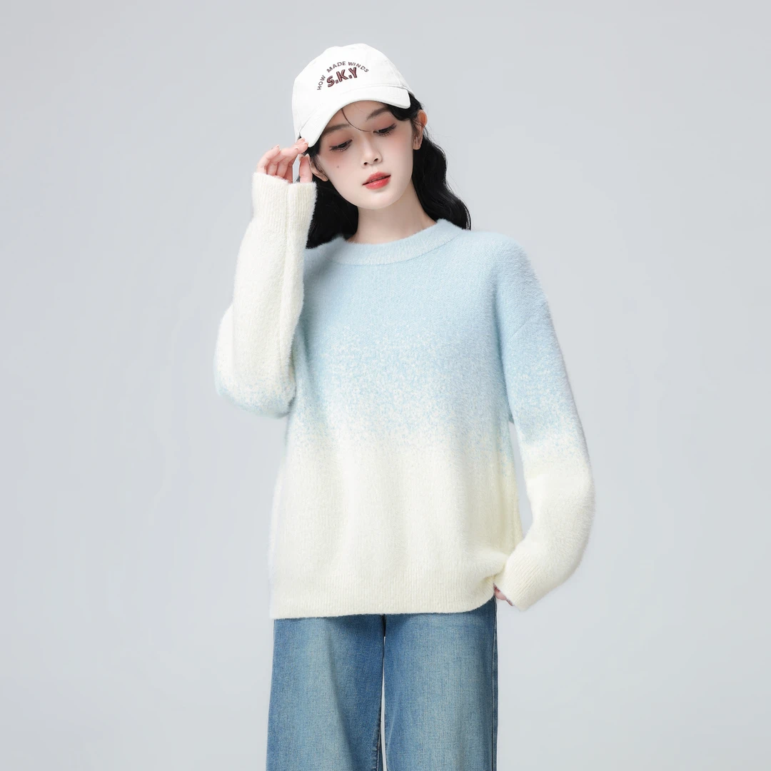 渐变色水貂绒毛衣女秋冬2025秋季新款慵懒软糯加绒加厚针织衫上衣