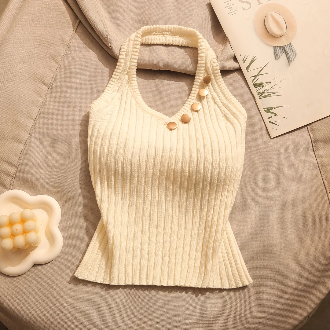 甜辣妹挂脖吊带背心女高档打底内搭抹胸性感修身无袖百搭上衣外穿