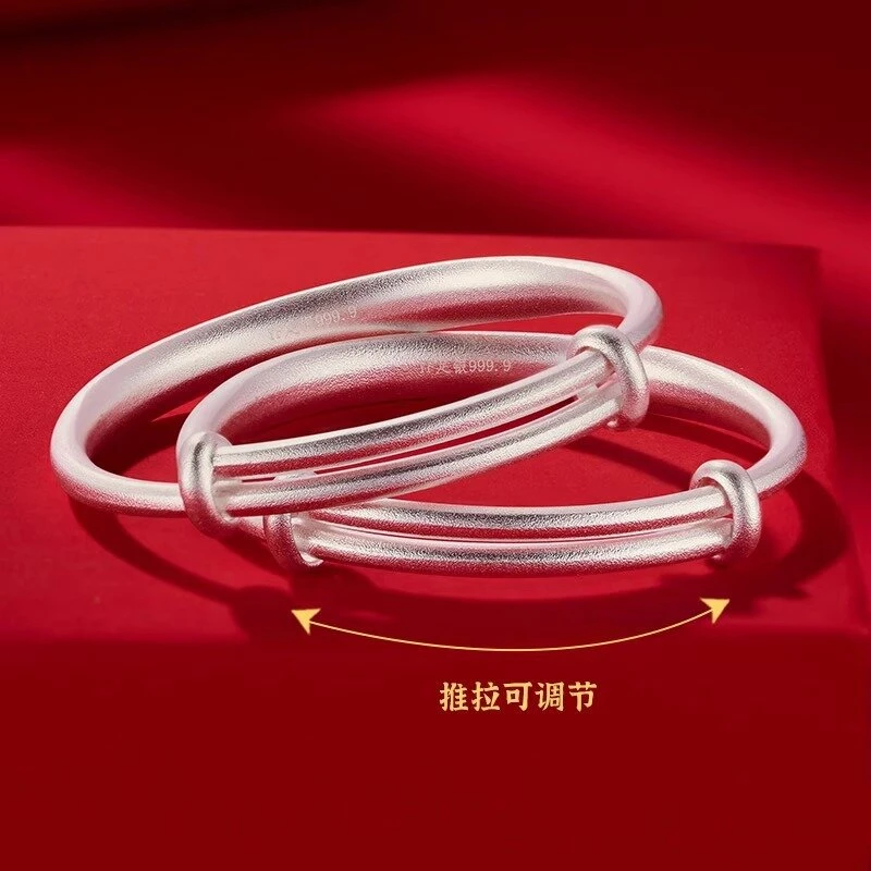 婴儿银手镯蛇年宝宝9999纯银镯子宝宝银饰实心出生见面满月礼