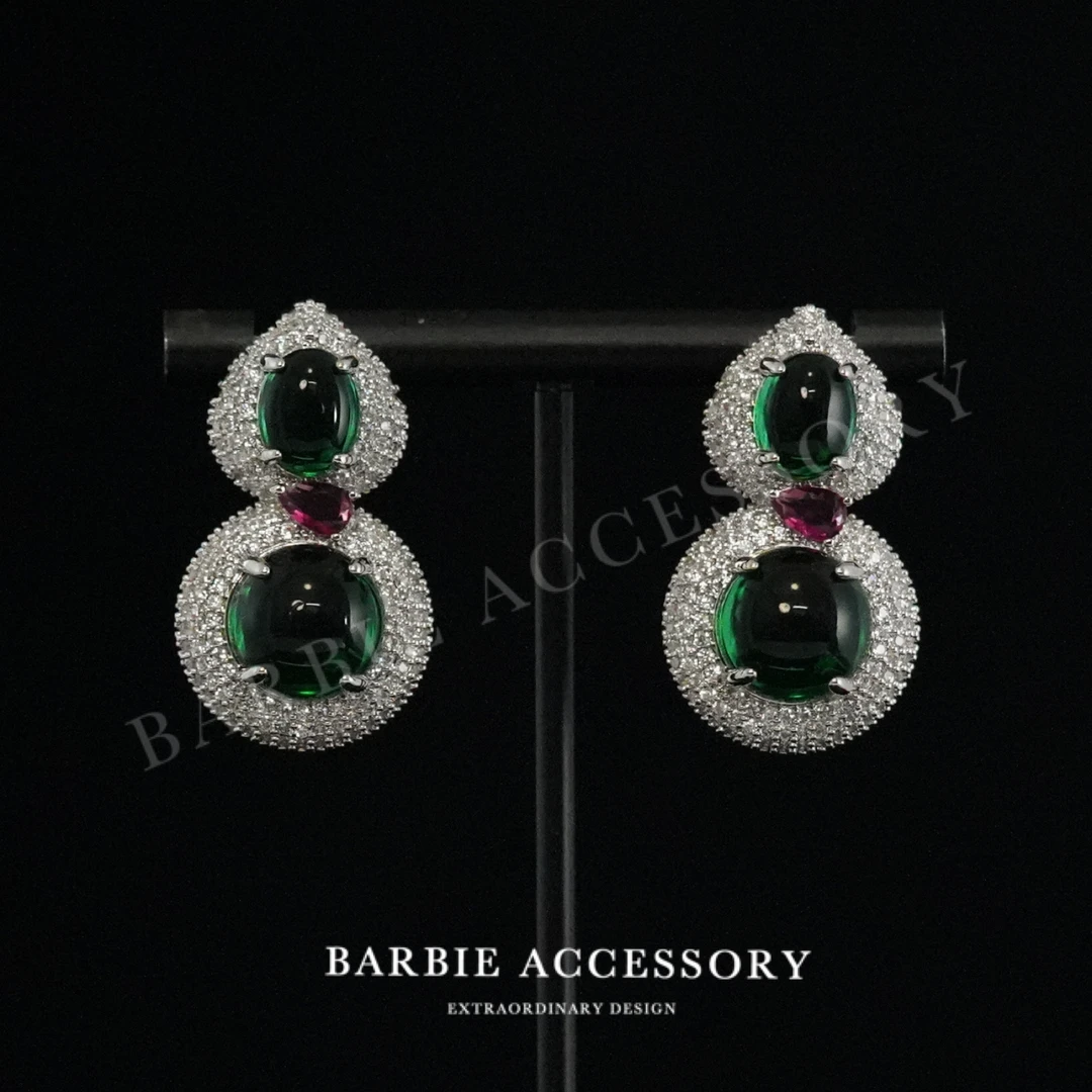 铜合金合成锆石耳饰 【绿葫光缘】法式既视感设计款高级感绝美耳环