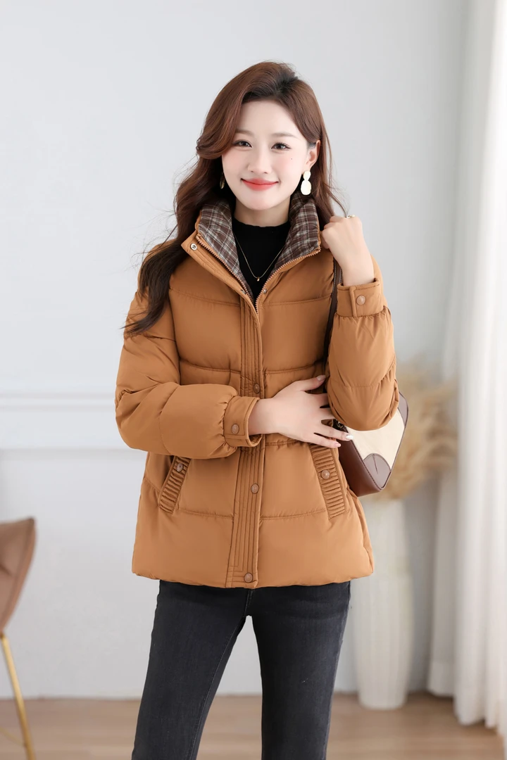 短款棉服保暖外套女冬季2025爆款撞色拼接妈妈简约时尚百搭棉服