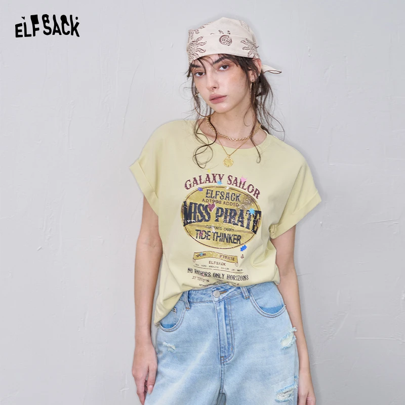 【芋总】妖精的口袋复古印花短袖t恤女2025年夏季新款修身