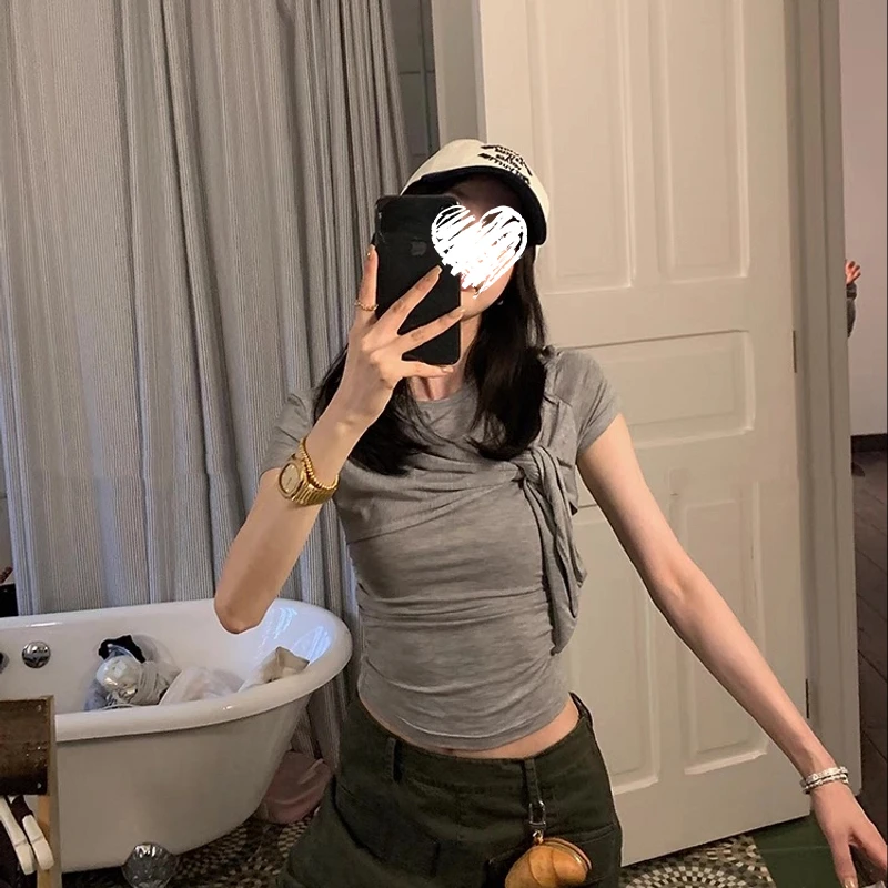 【超Like扭扭Tee】飘带扭结T恤修身上衣  80868