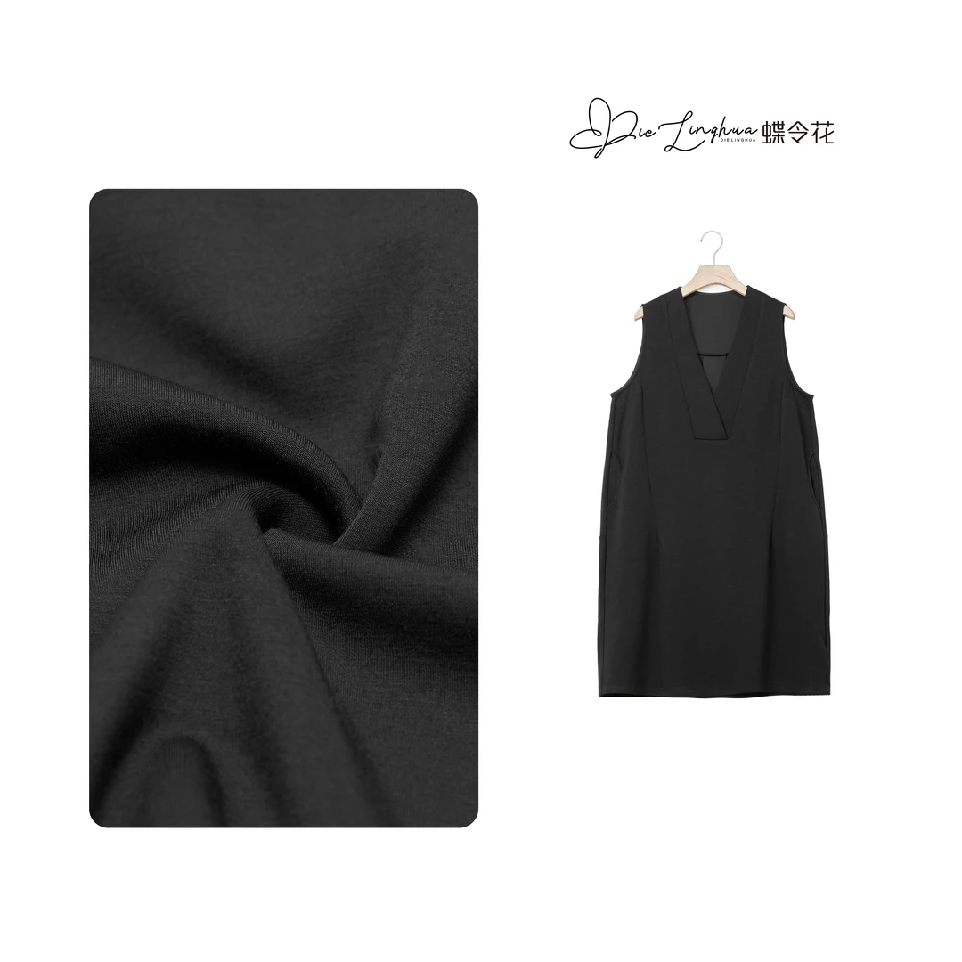 蝶令花秋季v领琥珀流光柔软垂感显瘦中长款气质百搭马甲241017