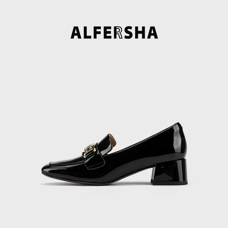 2025春款四季单鞋阿芙莎3320592百搭扣件粗跟方头单鞋时尚D