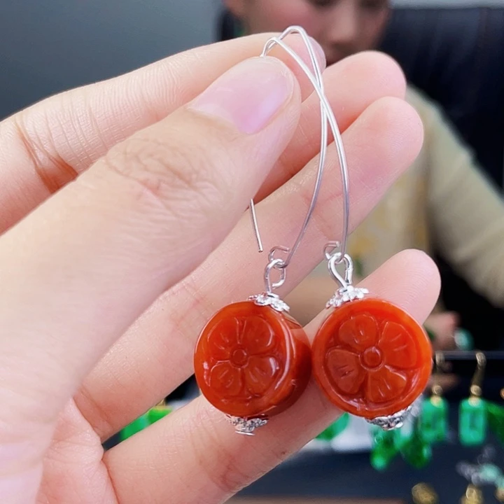 翡翠耳饰银S925镶嵌饰品