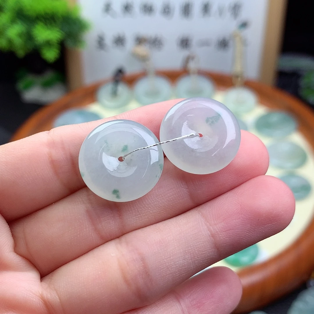 翡翠未镶嵌颈饰平安扣一对
