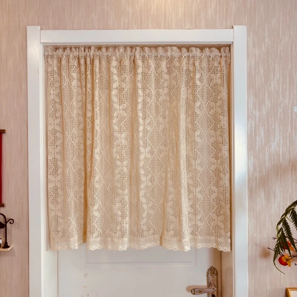树叶短帘棉线半帘帘头穿杆帘门楣橱柜帘咖啡帘厨房短帘免打孔