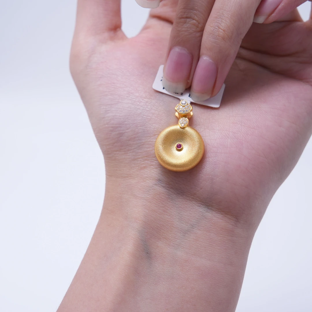 【金吊坠】红色点钻丝绒平安扣吊坠黄金5G足金999百搭送女友零附加