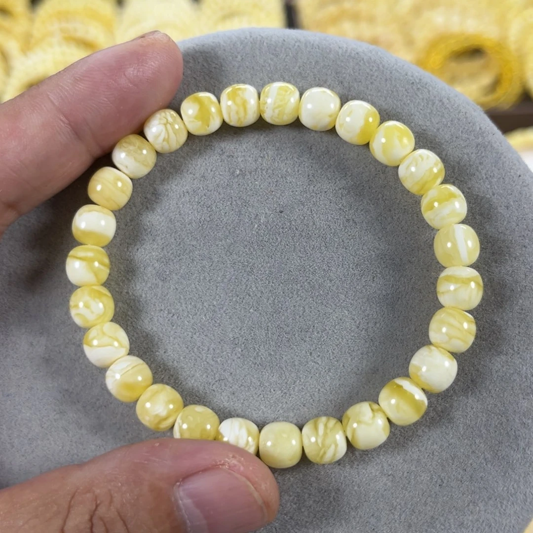 未镶嵌蜜蜡手串纯天然俄料瓷白花虎皮极限弧高桩