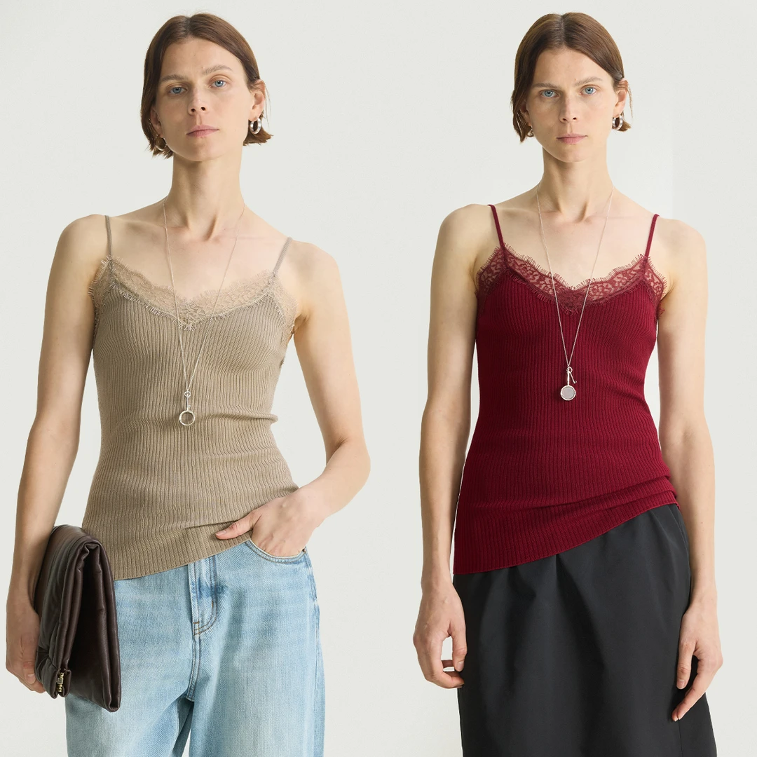 【达人专属】开间/德国BIELLA可水洗羊毛弹力修身睫毛蕾丝拼吊带