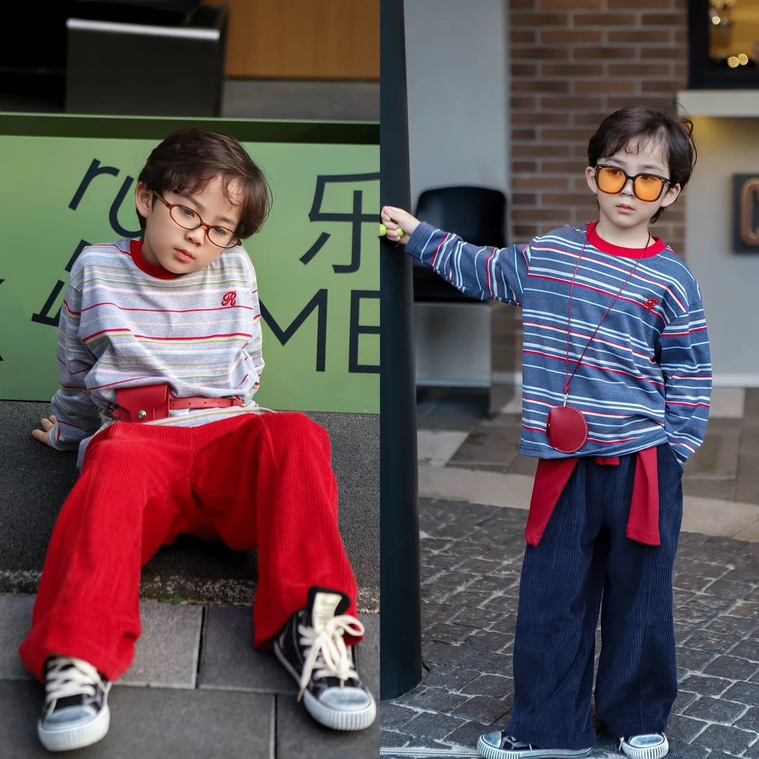【现货】伟伟同款【美区Boy】2025秋季新品条纹t恤长袖儿童WW0848