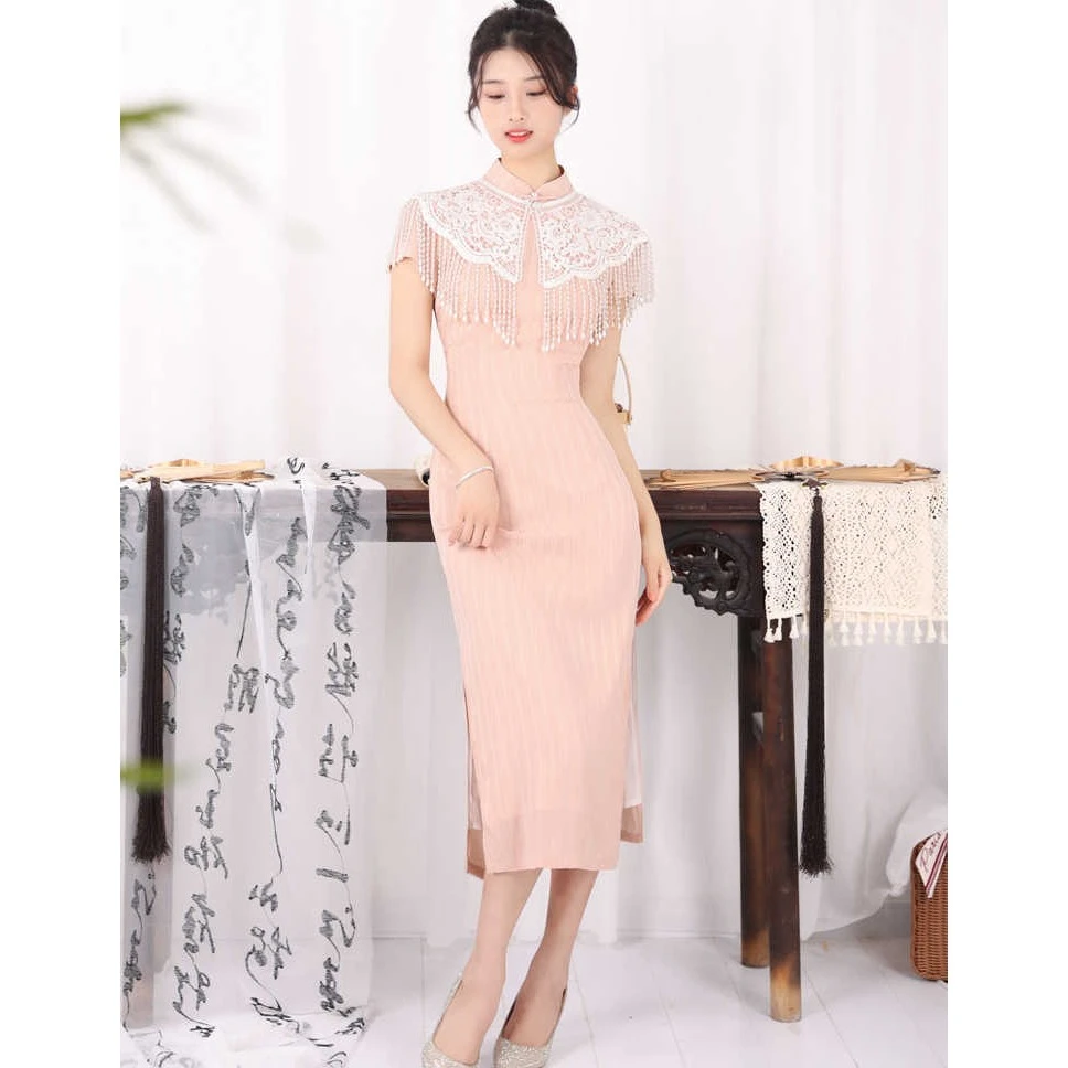 旗袍披肩新中式国风汉服外搭配件甜美少女流苏吊坠云肩蕾丝夏套装