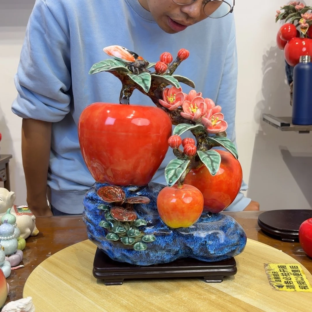 陶瓷三苹果摆件陶瓷