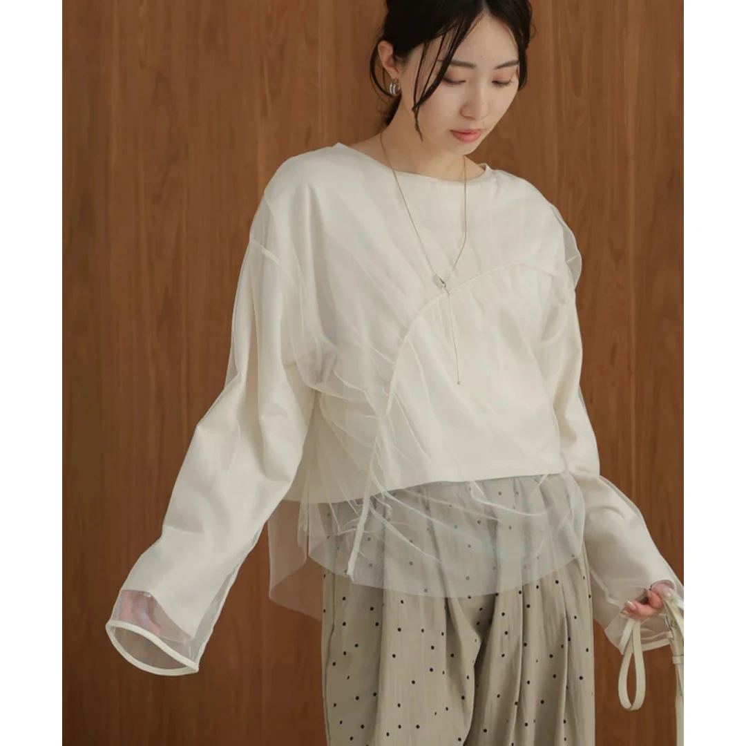 【MonTendre】 秋季新款 B 混纺亲肤柔软薄纱抽褶百搭上衣女