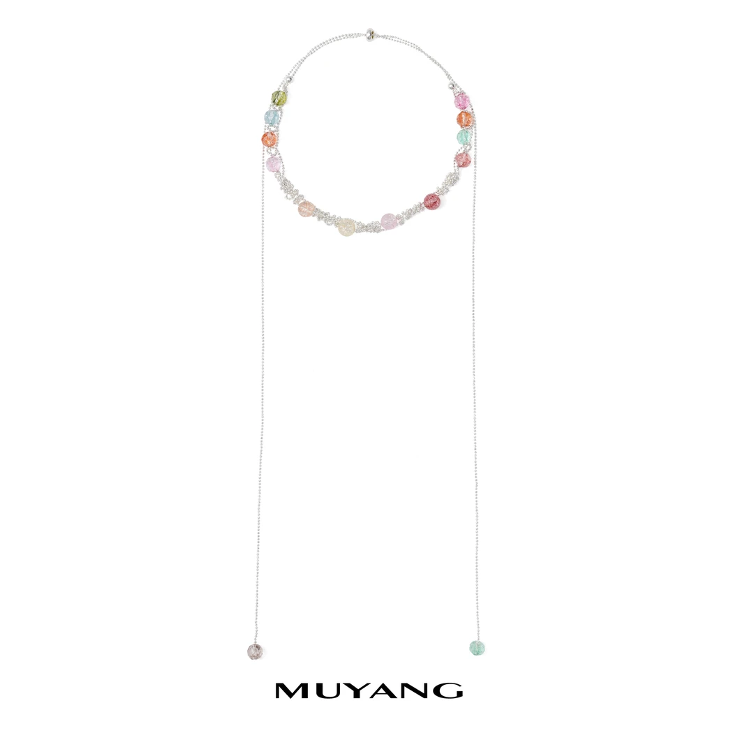 muyang/慕阳 铜合金玻璃项链 铜合金琉璃项链小众简约虹络项链